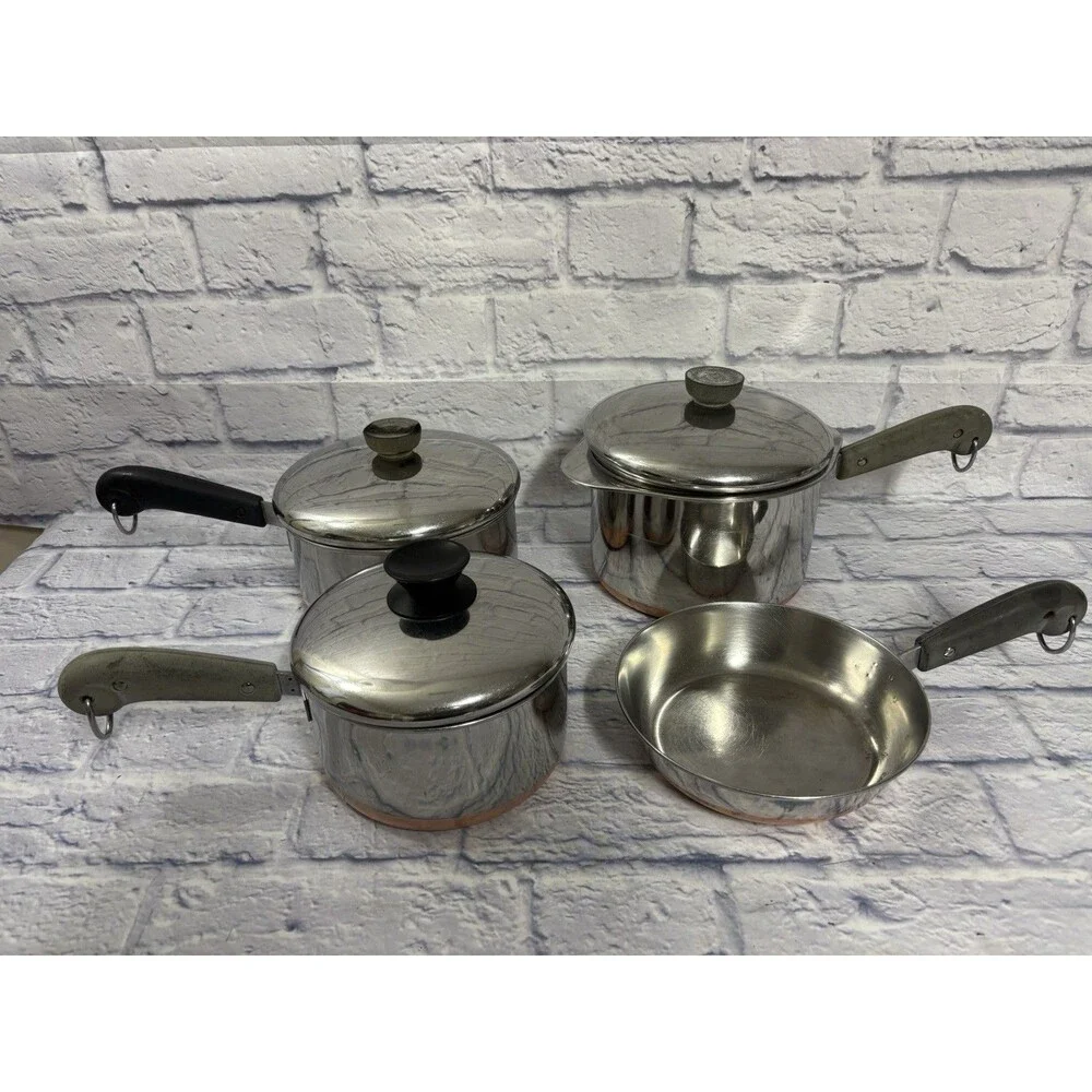 Revere Ware Set Saucepans Stockpot Lids 1801 Copper Bottom Pots Lids 9 Piece